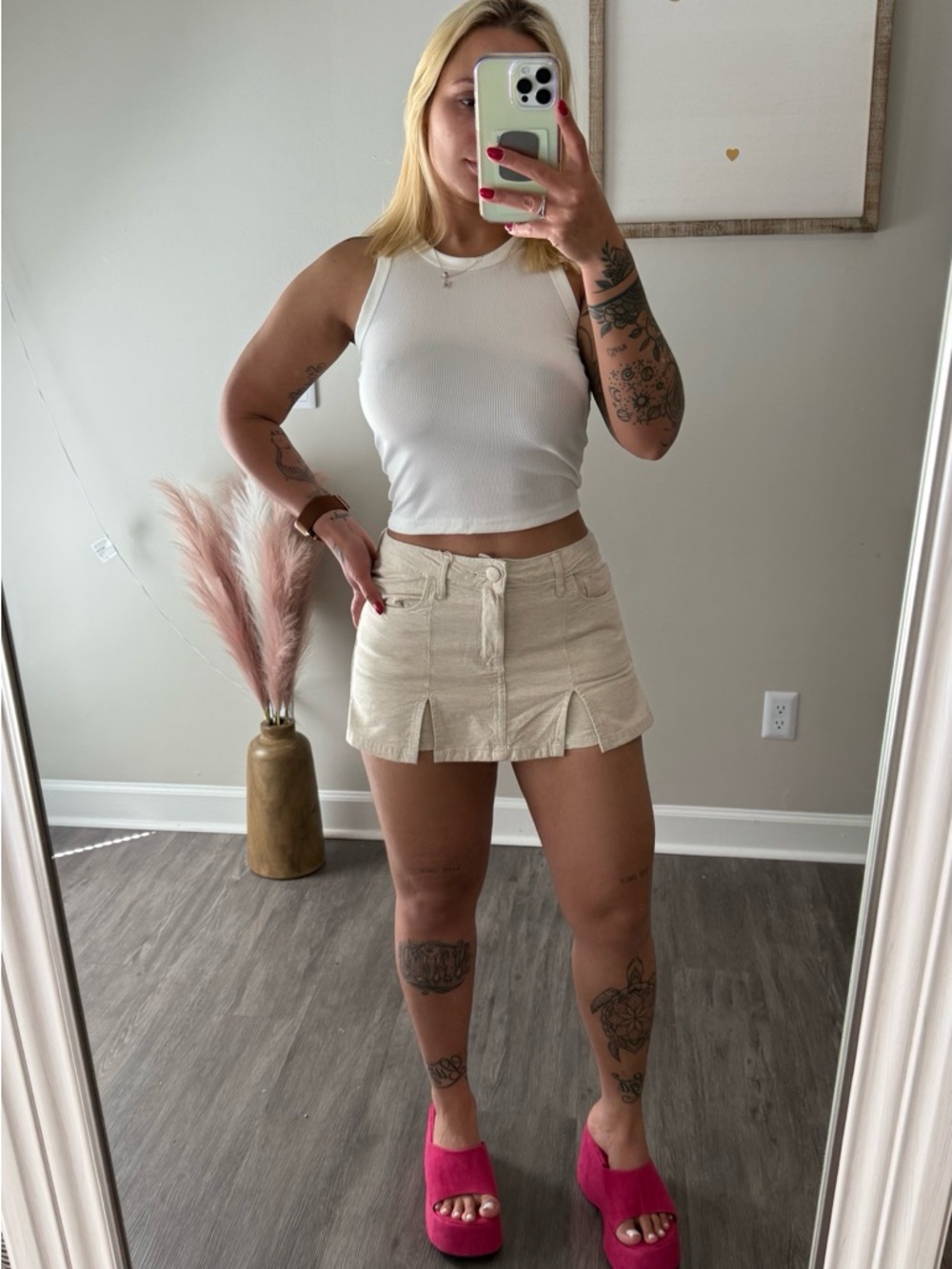 Beige Women's Denim Mini Shorts Skirt